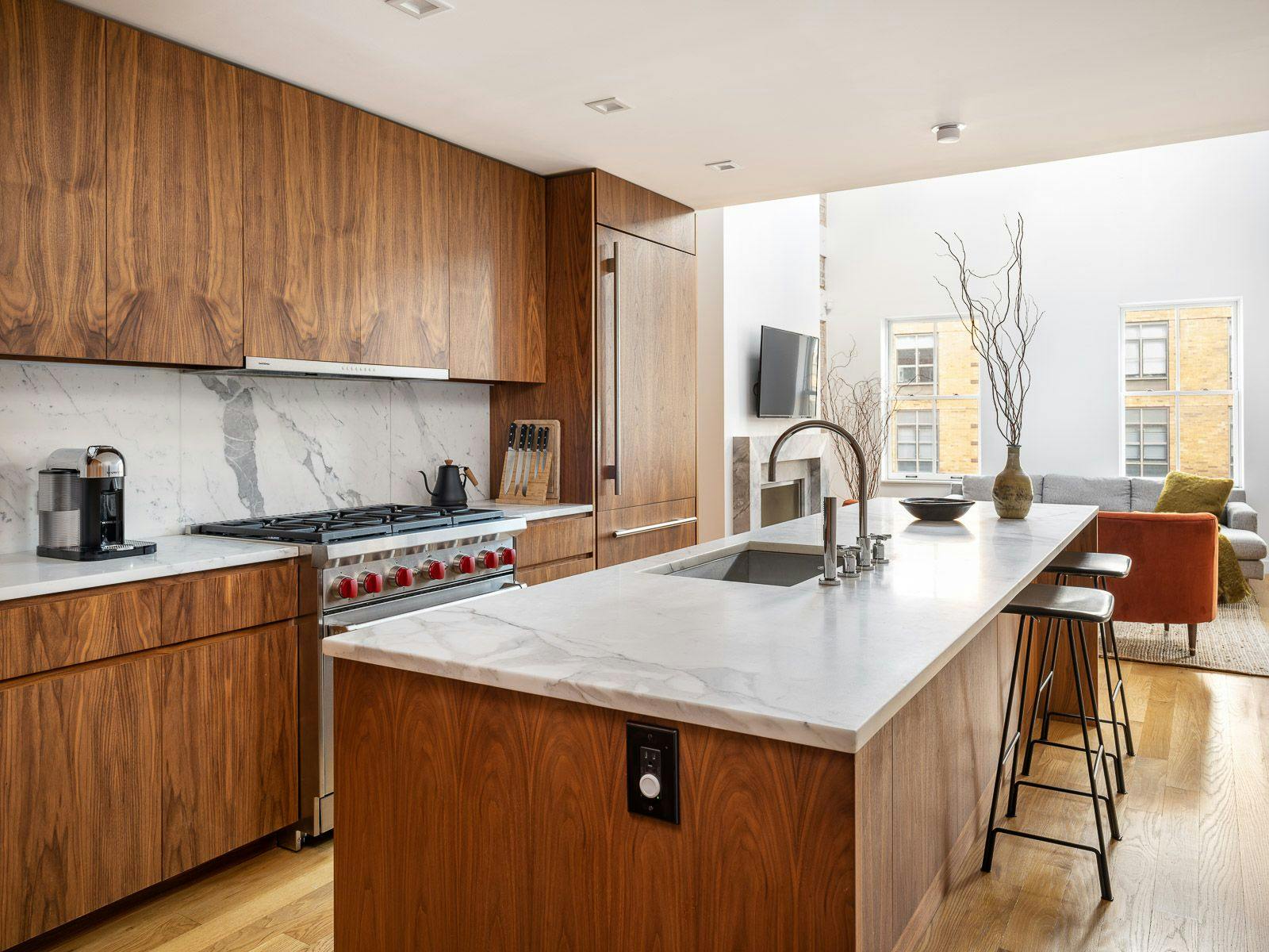 Fully Stocked High End Chef Worthy Modern Kitchen with Wood Finishes, Column Fridges | Astor House by Rove Travel